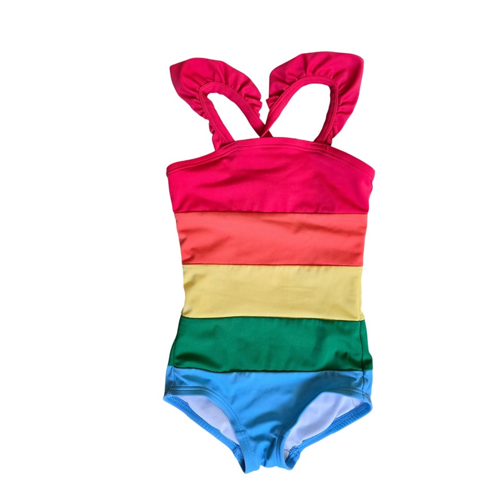 Hanna Andersson Girls Sunblock Colorblock One Piece Swim Suit Rainbow Stripes 3T